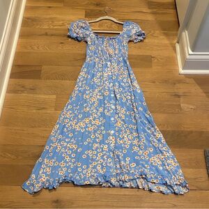Faithfull the Brand Blue and Orange Floral Dress